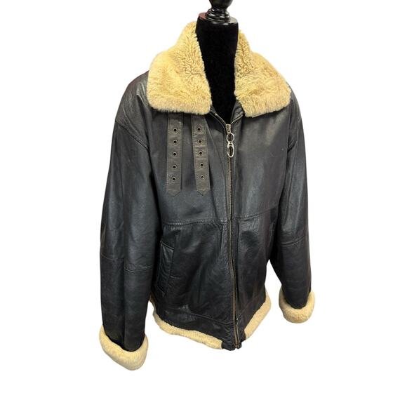J. Elkin Alamo Uomo Faux Shearling Leather Aviator Jacket Brown Size Large - Picture 5 of 13